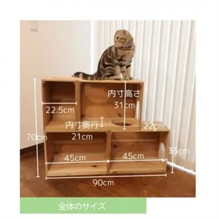 床置きタワー・壁付けキャットウォークで使えるキャットボックス　2段4点セット(右上がり)【1186737】
