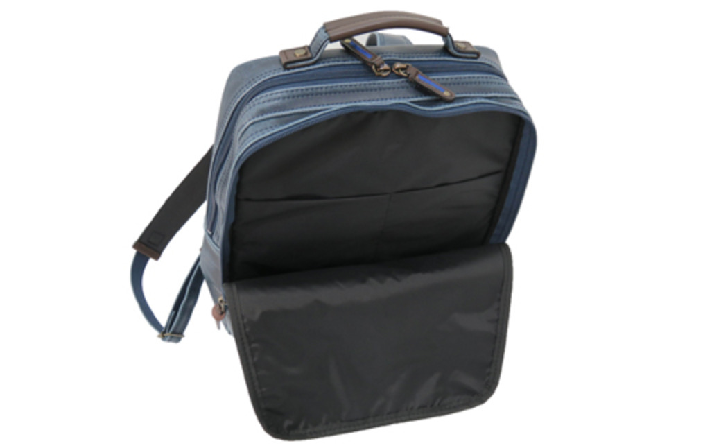 レトロリュック (No.4990-60) ネイビー / 木和田 リュック リュックサック 2層式 仕分け収納 白化合皮 ポケット ペットボトルホルダー 高級 かばん カバン バッグ 鞄 手作り メンズ