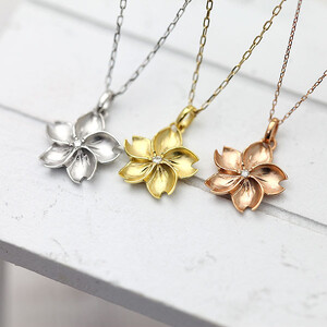 12-9-4 ネックレス桜10金ゴールドペンダント0.02ct 選べるK10 ホワイトゴールドイエローゴールドピンクゴールド【f100-k10】