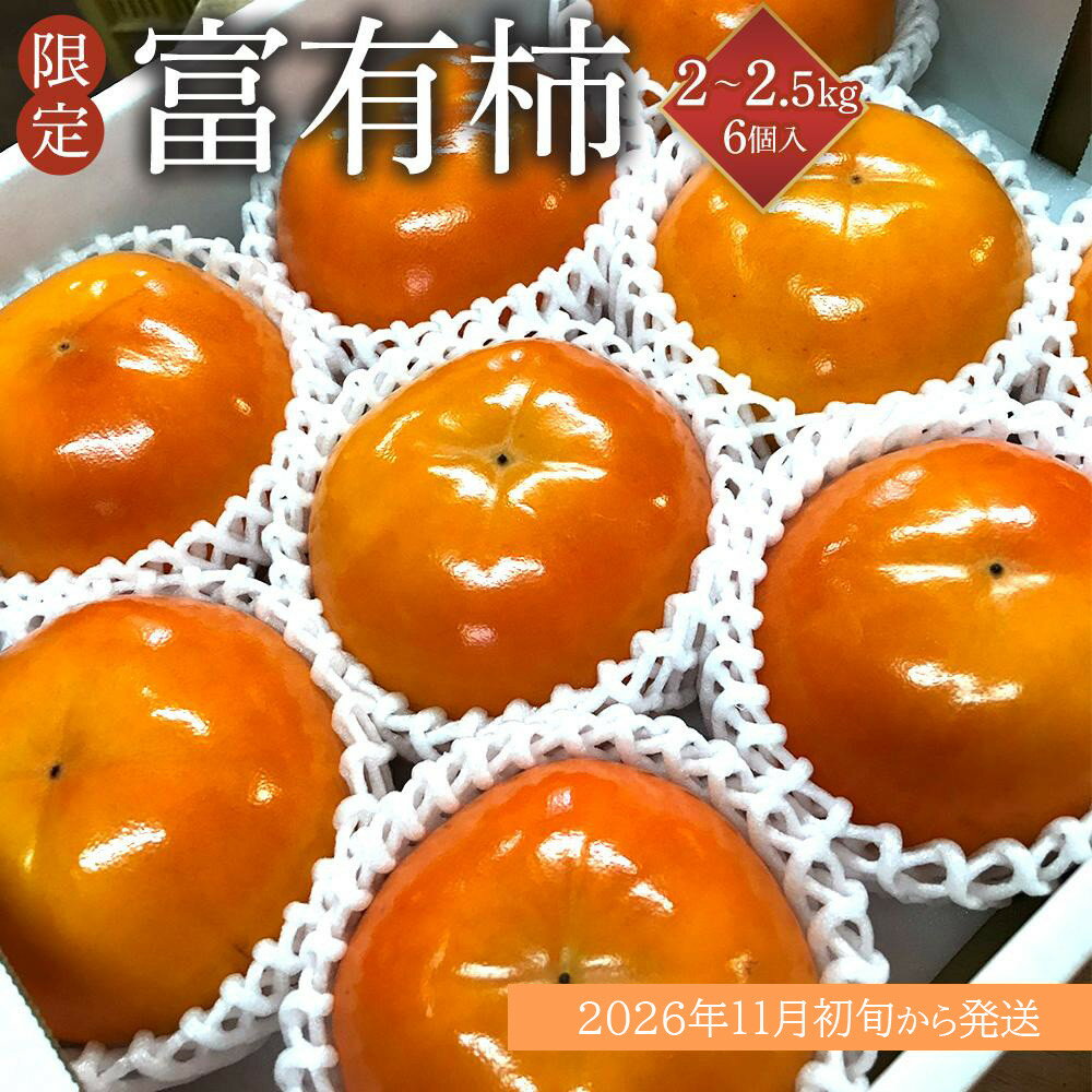 【ふるさと納税】［限定］ 富有柿 2kg～2.5kg 6個入 至高の逸品 約1000個に1個！［先行予約］［2026年11月初旬頃から発送］［KG5］ | 九度山町 富有柿 人気 おすすめ 柿 フルーツ 果物 秋の味覚 ギフト 贈答用 渋抜き お取り寄せ 送料無料 ふるさと納税