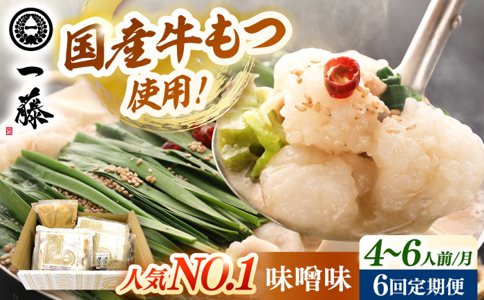 
            【全6回定期便】【もつ鍋一藤】 国産黒毛和牛のもつ鍋味噌味 4〜6人前 桂川町/Smallcompany株式会社 [ADBX011]
          