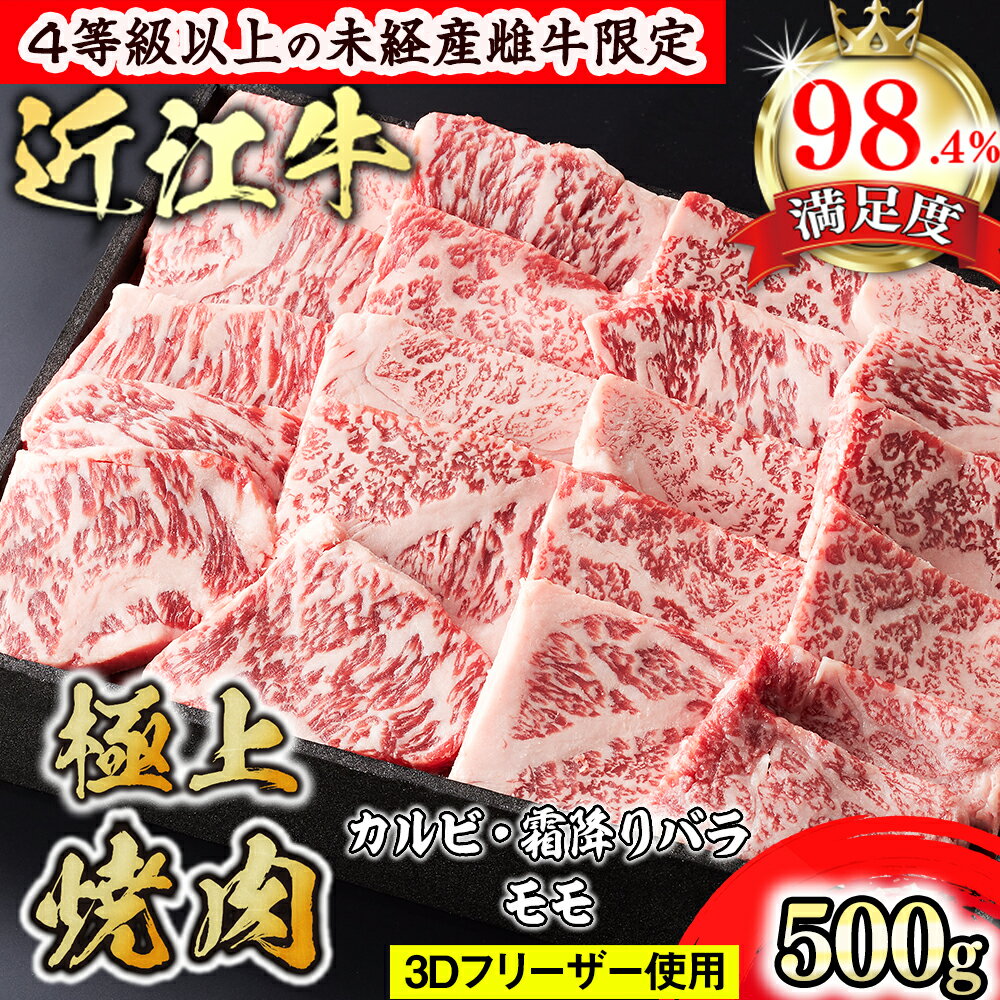 【ふるさと納税】【森三商会】4等級以上の未経産雌牛限定　近江牛極上焼肉500g(カルビ・霜降りバラ・モモ) 御中元 お中元