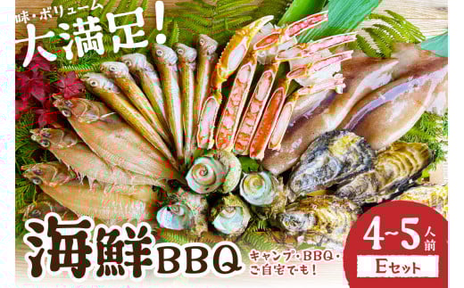 大満足！京丹後・海鮮BBQ　Eセット　豪華盛り合わせ　生ズワイガニ　付　6種21品（4～5人前）　魚介類 さざえ 蠑螺 カキ かき いか かれい かに カニ ズワイ蟹 バーベキュー ばーべきゅー きゃんぷ アウトドア あうとどあ 個包装 冷凍　YK00370