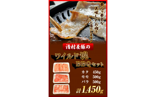 ワイルド塊セット 計1450g 清村養豚 《30日以内に出荷予定(土日祝除く)》  熊本県  豚 肉  小分け カタ モモ---sm_fkymwibbq_30d_23_13500_1450g---