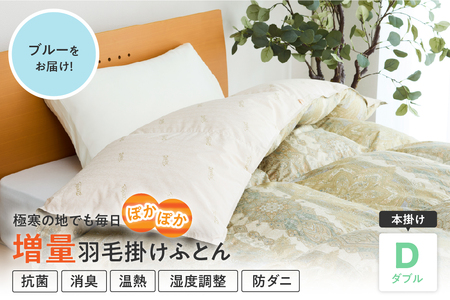 羽毛移動防止特殊構造 ポーランド産ホワイトグースダウン95％ 羽毛増量 高級掛け布団 440dp ダブル ブルー