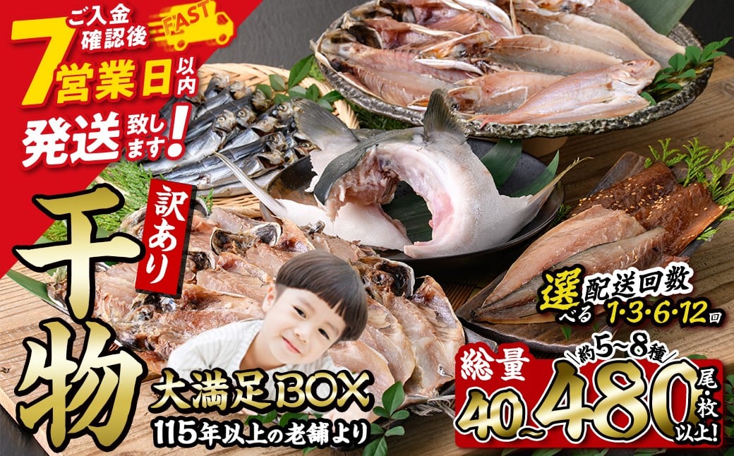 
            ＜お届け回数が選べる！＞定期便・訳あり・干物大満足BOX(1回総量40枚・全3回/隔月/総量120枚・全6回/隔月/総量240枚・全12回/毎月/総量480枚)訳あり 大満足 BOX 干物 みりん干し あじ アジ かます カマス ブリ さば いわし たい 鯵 鰤 鯖 鯛 丸干し 魚 海鮮 冷凍 詰め合わせ 簡単調理 スピード発送【AQ68・AQ85・AQ90・AQ91】【やまろ渡邉】
          