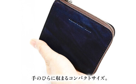 コンパクト財布 「レジェ」　濃藍 瀬戸内の海 天然藍染め・福山レザー 自社一貫製造 広島県福山市/株式会社サード メンズ レディース 本革 レザー[BACM023]