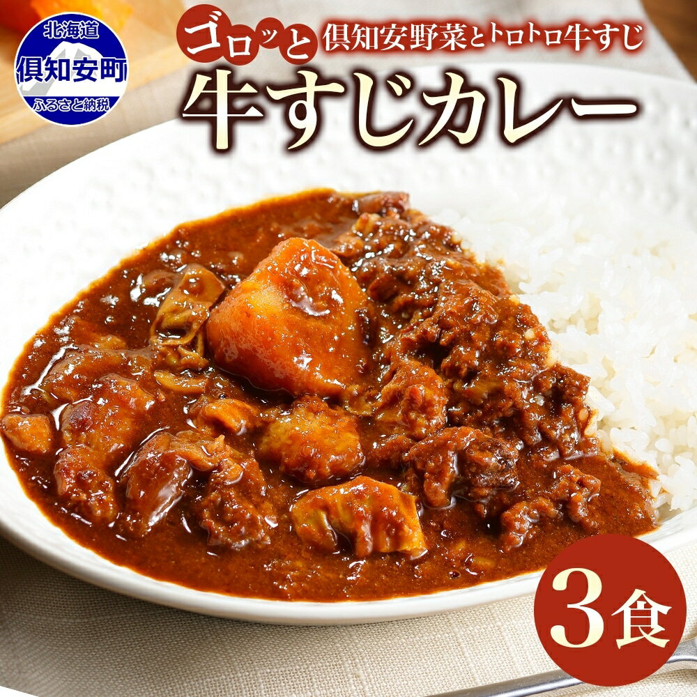 【ふるさと納税】北海道 倶知安 牛すじカレー 200g × 3食 中辛 カレー カレーライス レトルトカレー レトルト食品 レトルト 加工食品 おかず 惣菜 簡単 便利 時短 湯煎 レンジ 備蓄 牛すじ 牛肉 野菜 じゃがいも スパイス 人気 グルメ お取り寄せ ギフト 送料無料 倶知安町