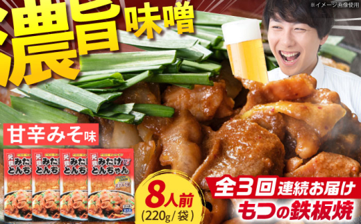 【3回定期便】岐阜県産豚もつの鉄板焼き「元祖みたけとんちゃん」甘辛みそ味（8人前） / モツ もつ 白もつ ホルモン / 御嵩町 / 藤よし [AVAA021]