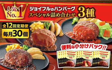 【12回定期便】【福岡工場直送】ジョイフル ハンバーグ スペシャル 詰め合わせ 3種 30個【株式会社ジョイフル】 ハンバーグ 詰め合わせ ハンバーグ 詰め合わせ ハンバーグ 詰め合わせ 築上町 [ABAA044]