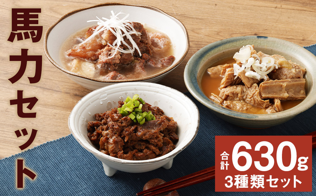 
            馬力 3種 セット （馬ホルモン煮込・馬しぐれ煮・馬スジ煮込み）合計630g 馬肉 馬 肉 お肉 にく ホルモン ホルモン煮込み しぐれ煮 スジ 馬スジ スジ煮込み 熊本県産 国産  
          