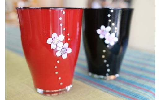 手描き蒔絵入りタンブラー(ライン桜)　【07208-0071】