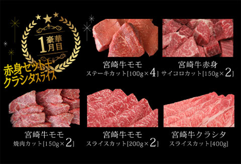 定期便 宮崎牛 だけの スペシャル 定期便 3ヶ月 コース |牛肉 牛 肉 モモ焼肉 モモスライス モモステーキ 赤身サイコロ クラシタローススライス ロース焼肉 バラ焼肉 ウデ焼肉 モモ焼肉 モモス