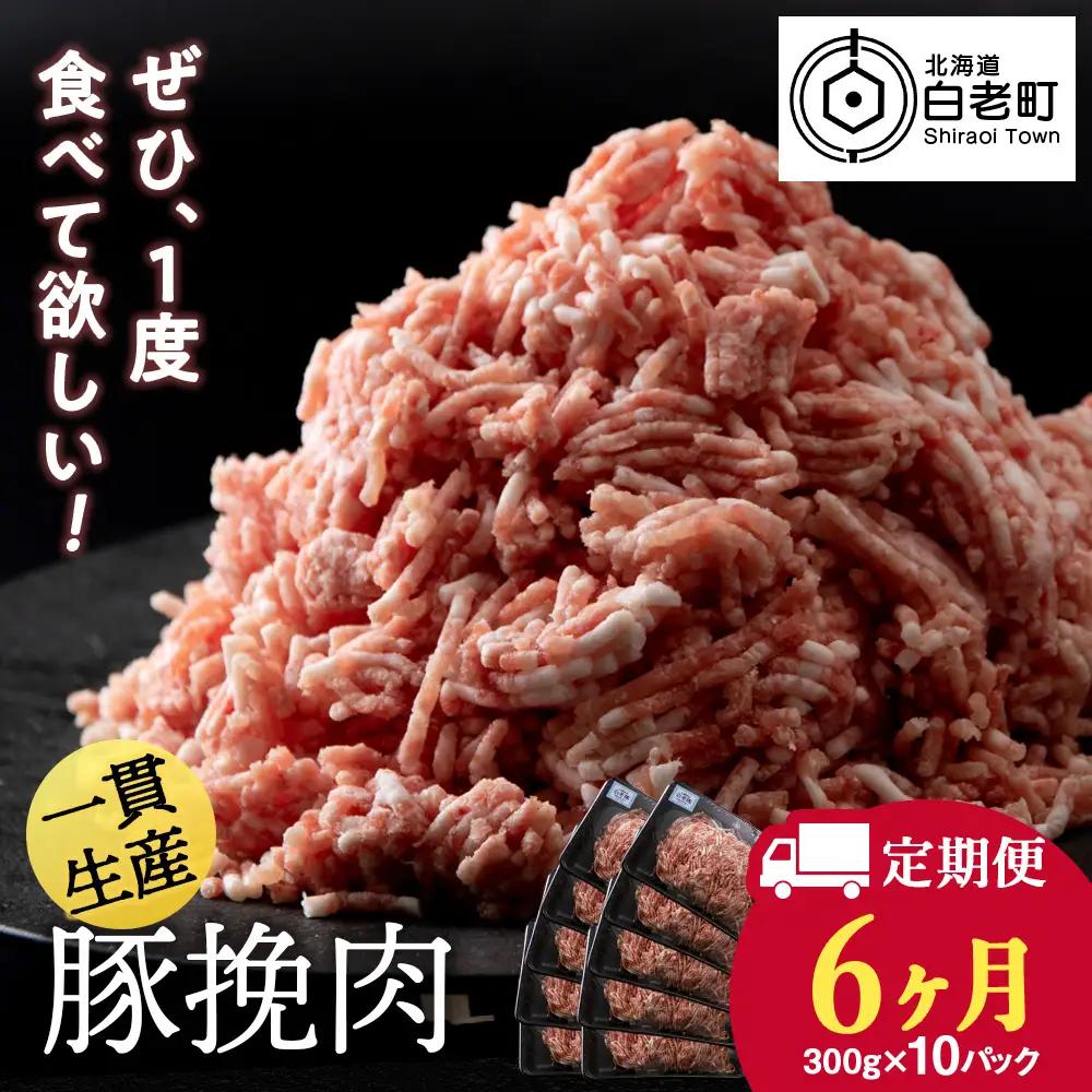 【定期便 6カ月】北海道産 白老豚 挽肉 300g×10パック BV041
