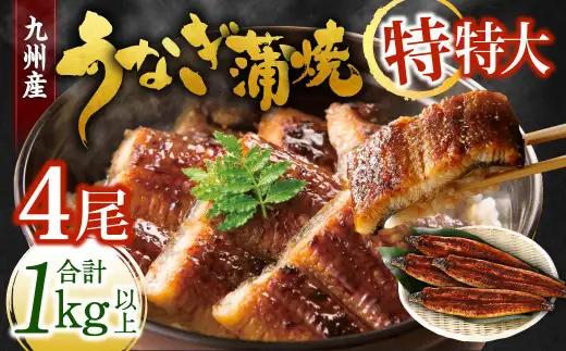 九州産 うなぎ蒲焼 特特大4尾 (1尾あたり250～266g) 合計：1kg以上【2026年9月発送】