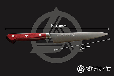 【高村作】鍔付スーパーゴールド ワインレッド柄 ペティ 150mm