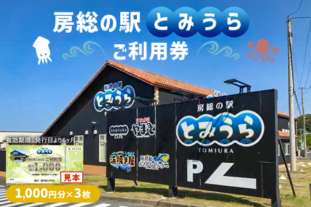 房総の駅とみうらご利用券　1000円分×3枚 旅行 土産 鮮魚 特産品 食事 寿司 ﾗｰﾒﾝ 海鮮丼 貝 食べ放題 ﾁｹｯﾄ mi0069-0001