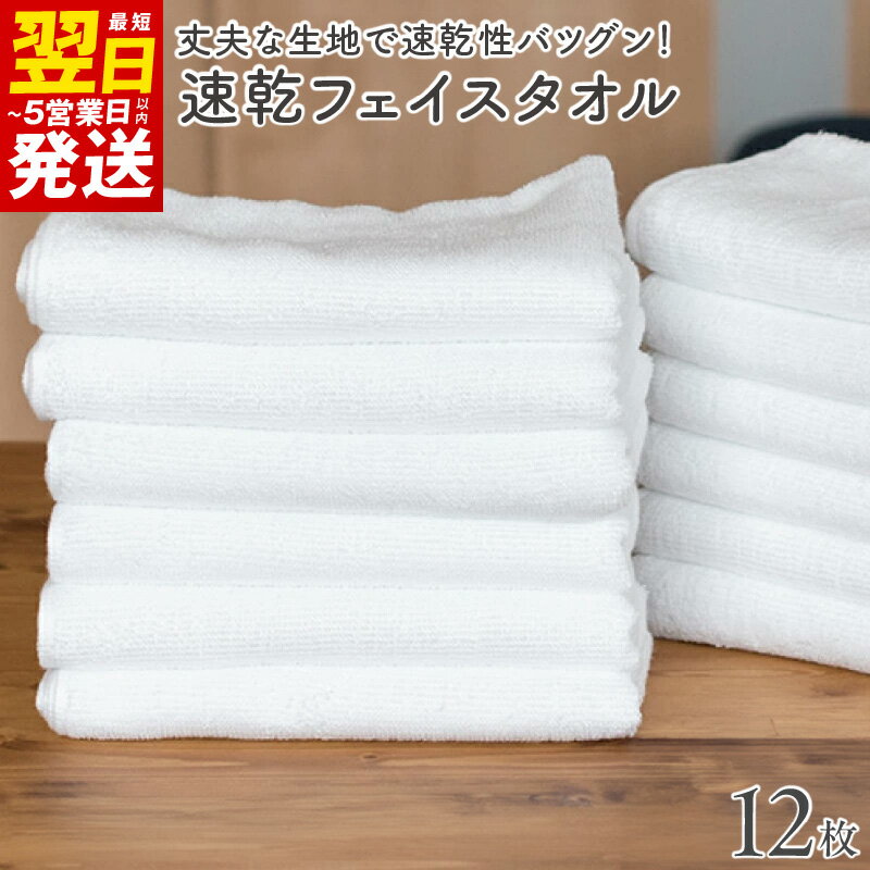 【ふるさと納税】＼最短翌日～5営業日以内発送／ 220匁 速乾フェイスタオル 12枚セット ホワイト 薄手 無地 耐久性 吸水力 単色 泉州タオル 新生活 新生活応援