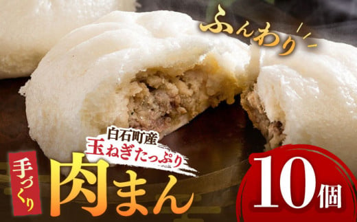 【おやつに大人気！】白石産 玉ねぎ たっぷり 手づくり 肉まん 詰め合わせ 10個入り【五反田茶屋】 肉まん 中華まん 饅頭 おやつ セット 詰め合わせ 惣菜 冷凍 国産 定期便 [IAM001]