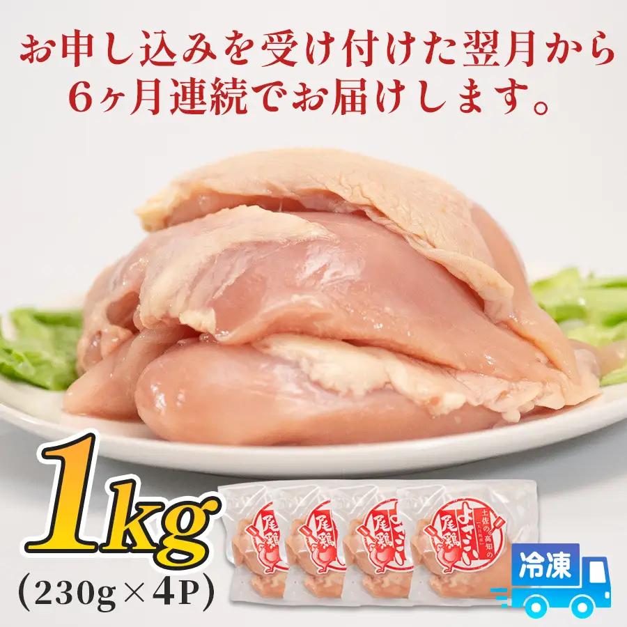 鶏肉 むね肉 1kg 定期便 6回 （1kg×6回） 鶏むね ムネ肉 若鶏 ヘルシー 冷凍 小分け