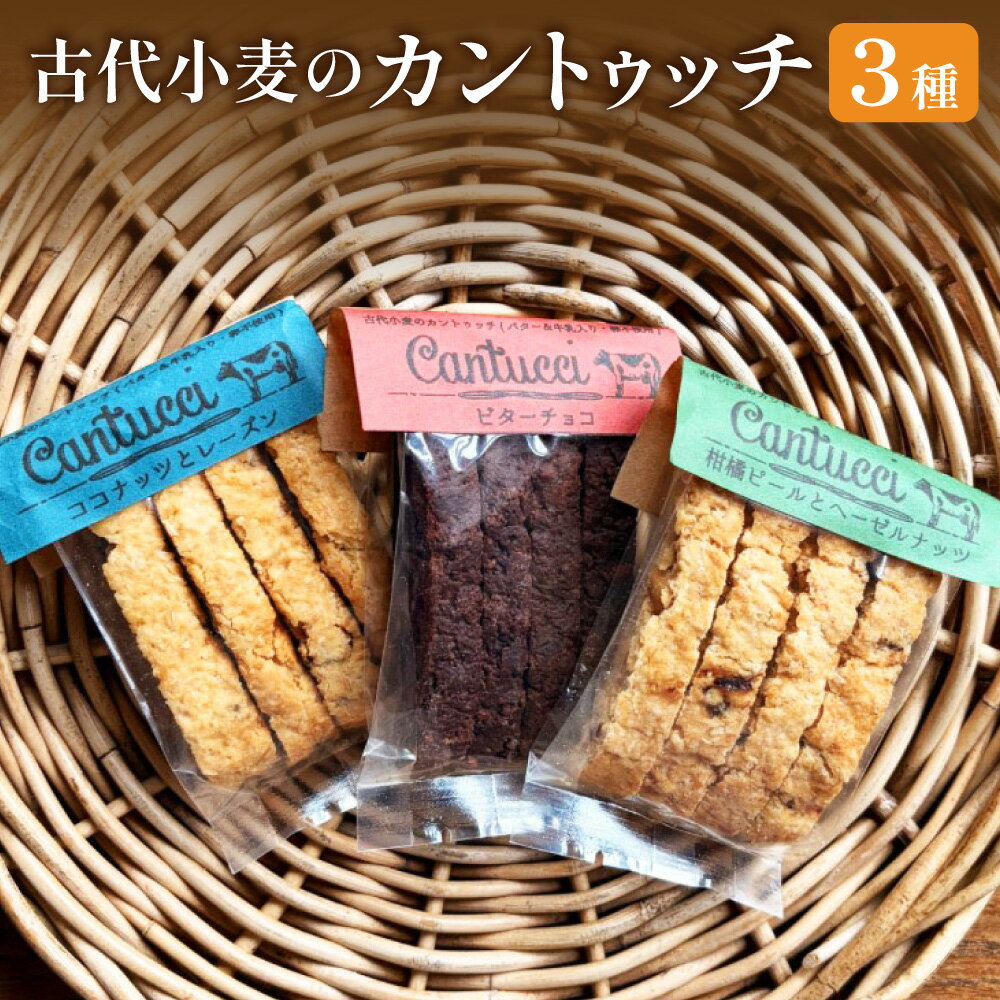 【ふるさと納税】古代小麦のカントゥッチ 3種類 （柑橘ピールとヘーゼルナッツ・ココナッツとレーズン・ビターチョコ） カントゥッチ 焼き菓子 焼菓子 お菓子 菓子 おかし おやつ ビスコッティ イタリア菓子 高知県 香美市 常温 送料無料