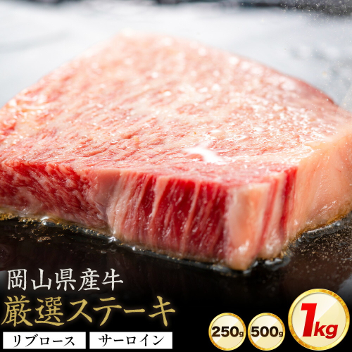 岡山県産牛 ステーキ サーロイン リブ 交雑牛 選べる 250g 500g 1kg お試し 大容量《60日以内に出荷予定(土日祝除く)》 岡山県 浅口市 肉 ステーキ 送料無料