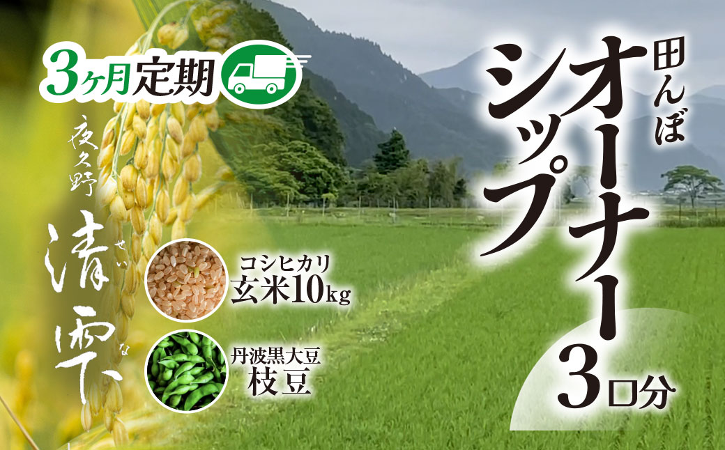 ＜令和8年10月中旬より発送！＞＜3ヶ月定期＞ 田んぼオーナーシップ 清雫 (3口分・玄米10kg・黒ムラサキ)【fc-DB001-B】【合同会社夜久野清雫】