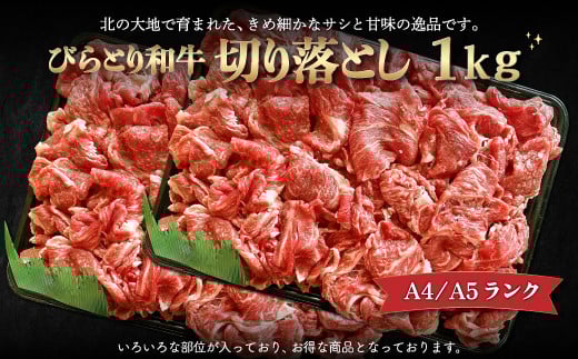【A4/A5ランク黒毛和牛】びらとり和牛切り落とし1kｇ 【 ふるさと納税 人気 おすすめ ランキング びらとり和牛 黒毛和牛 和牛 肉 すき焼き 北海道 平取町 送料無料 】 BRTB013
