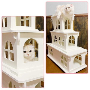 猫家具 キャットファニチャーシリーズ 猫のお城『キャットホワイトキャッスル 3階建て』　※沖縄・離島への配送不可