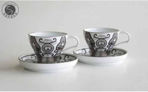 ARITA PORCELAIN LAB (アリタポーセリンラボ) JS古伊万里草花紋 ペアカップ＆ソーサー 有田焼 モダン スタイリッシュ モノトーン コーヒーカップ ティーカップ cg038