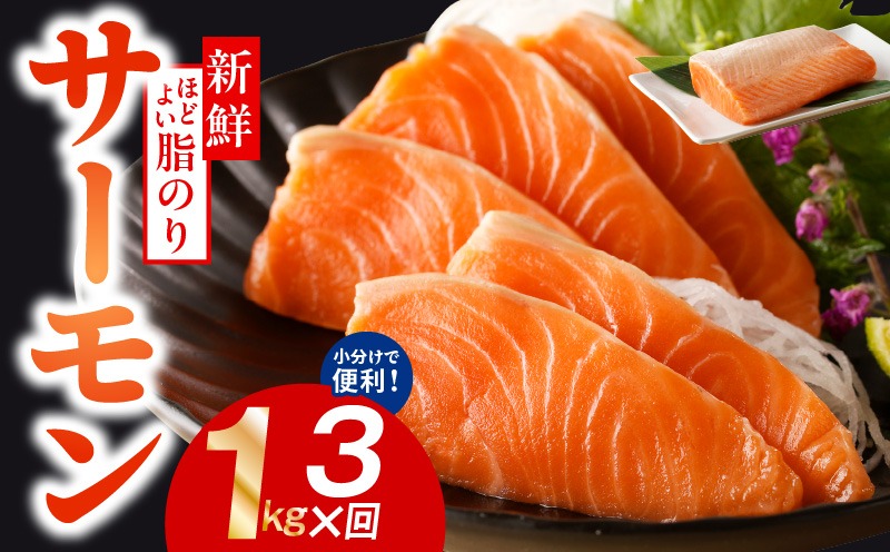 099Z346 サーモン 定期便 1kg×全3回【ポーション 訳あり サイズ不揃い 刺身 海鮮丼 さーもん サラダ カルパッチョ 鮭 さけ シャケ しゃけ 人気 小分け 冷凍 家計応援】