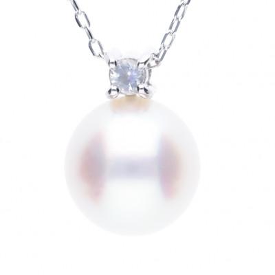 ふるさと納税 神戸市 【6月誕生石】無調色 アコヤ真珠 ムーンストーン K10WG ペンダント ネックレス チェーン付き