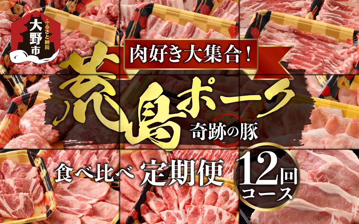 
                  ＜定期便12回＞荒島ポーク 食べ比べ／ 荒島ポーク 国産 焼肉 肉 お肉 にく 国産 切り落とし ステーキ 贈り物 ギフト 福井県 冷凍 焼き肉 豚肉 
                