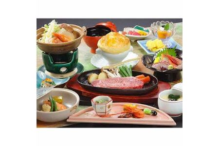 湯郷グランドホテル不動の1番人気!　1泊2食付ペア宿泊券(休前日限定・夕食はステーキ会席)　_旅行券・チケット 宿泊券  _【1107030】