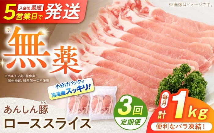 
            【3回定期便】《バラ凍結》豚ロース スライス 1kg （500g×2袋） 豚肉 ぶた肉 冷凍肉  ロース 小分け 薄切り ロース 大容量 パラパラ 生姜焼き とんかつ 炒め物 便利 ストック あんしん豚 冷凍 無薬 無薬育ち 薬不使用 家族向け 普段使い グルメ お取り寄せ おすすめ ランキング 国産豚 ジューシー ポーク 3万6千円 36000円 白川町 / 藤井ファーム  [AWAF050]
          