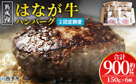 ＜熟成肉 はなが牛ハンバーグ 6個（1個150g）2回定期便＞ 肉 お肉 牛肉 牛 ビーフ 牛100％ 肉加工品 お惣菜 洋食 おかず 弁当 ランチ ディナー 国産 小分け 個包装 簡単調理 特産品 ゆうぼく 愛媛県 西予市【冷凍】『2か月以内に第1回目を出荷予定』 UYB0042