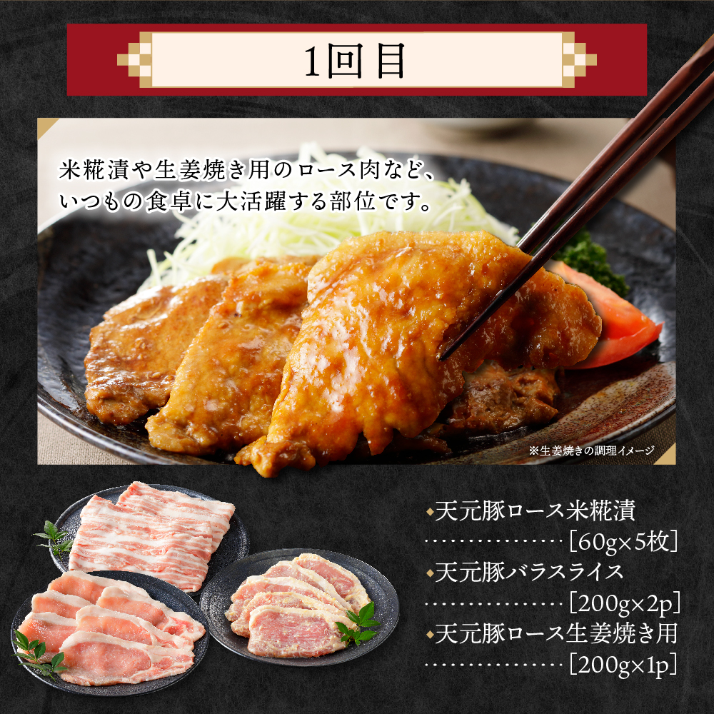 【4ヶ月定期便】 豚肉 天元豚 食べ比べ 全4回 ロース バラ 小間 モモ 挽き肉 便利 小分け 冷凍 しゃぶしゃぶ 焼肉 とんかつ 生姜焼き ブランド豚 国産 山形県 米沢市