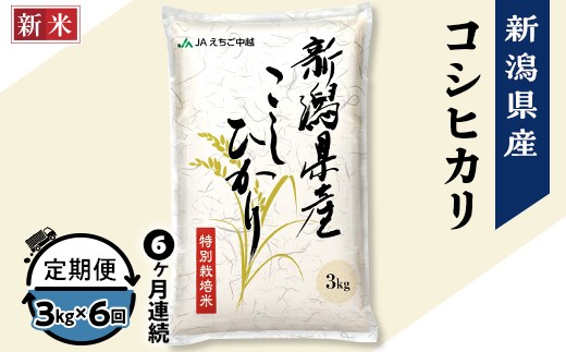 75-7N036【6ヶ月連続お届け】新潟県長岡産コシヒカリ3kg（特別栽培米）【2025年10月上旬発送開始】