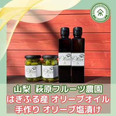 ふるさと納税 山梨市 山梨 はぎふる　≪自社農園産≫手摘みオリーブオイル と ≪自家製≫オリーブ塩漬け　各2本セット