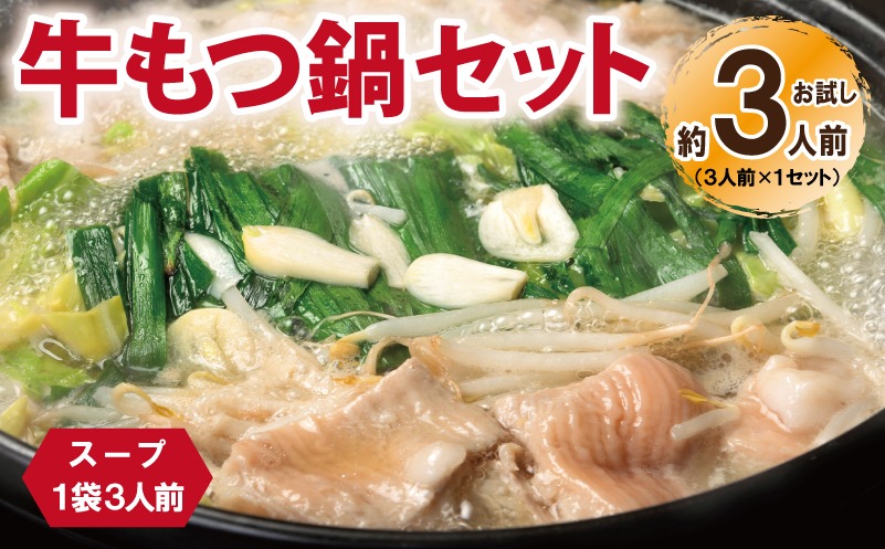 099H4211 牛もつ鍋セット スープ付 約3人前【味付け 小分け 牛肉 ホルモン 醤油ベーススープ 簡単調理 お試し 普段使い】
