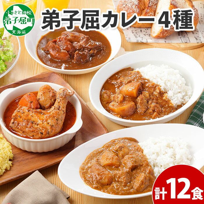 【ふるさと納税】782.カレー 4種 食べ比べ 計12個 中辛 スープカレー ビーフカレー ポークカレー 牛すじカレー じゃがいも 牛 牛肉 豚肉 肉 鳥 鶏 業務用 レトルトカレー 保存食 備蓄 まとめ買い 25000円 北海道 弟子屈町