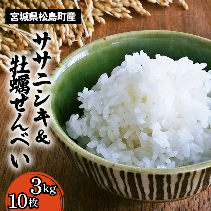 【ふるさと納税】 宮城県松島町産ササニシキ3kg、小さなカキとコメと10枚入りセット ／ ササニシキ 米 白米 3kg 特別栽培米 減農薬 あっさり 食感 粘り控えめ 粒立ち 牡蠣せんべい 薄焼き 軽い 食べやすい おやつ セット 送料無料 宮城県 No.122