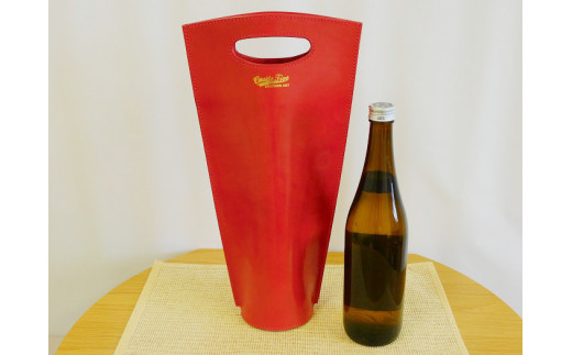 牛革使用 ワインキャリーバック720ml 1本用（黒）＋日本酒1本