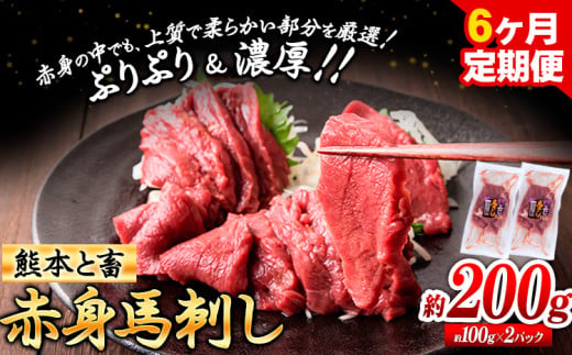 馬刺し 馬肉 熊本 と畜 赤身馬刺し 約200g ( 100g × 2 パック ) 6ヶ月定期便 五右衛門フーズ《お申込み月の翌月から出荷開始》 国産 馬刺し 肉 赤身---sy_fgebstei_r