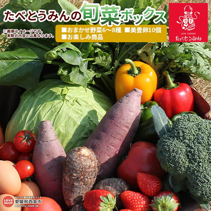 【ふるさと納税】＜たべとうみんの旬菜ボックス（おまかせ野菜6～8種 美豊卵10個 お楽しみ商品）＞ ※翌月末迄の火曜日に順次出荷します。野菜 やさい タマゴ たまご 旬 お任せ 詰め合わせ セット 産地直送 食材 農産物 愛媛県 西条市【冷蔵】