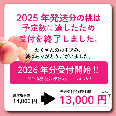 2026年 先行受付【寄付金額変更14,000円→13,000円】山梨旬の桃 約2kg(5～7玉) 【配送不可地域：離島・沖縄県】