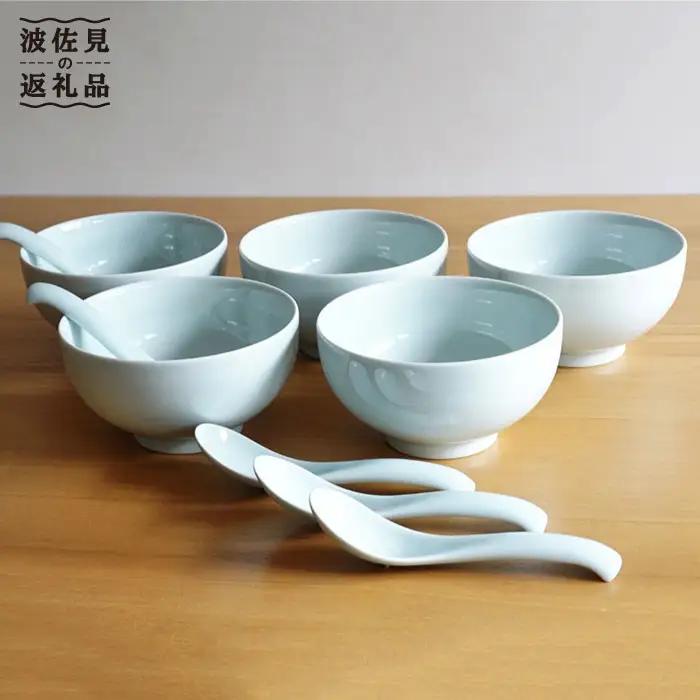 【白山陶器】【5人分の食器】丼とレンゲ10ピースセット 青白釉 どんぶり 食器 皿 【波佐見焼】 [TA63] 波佐見焼