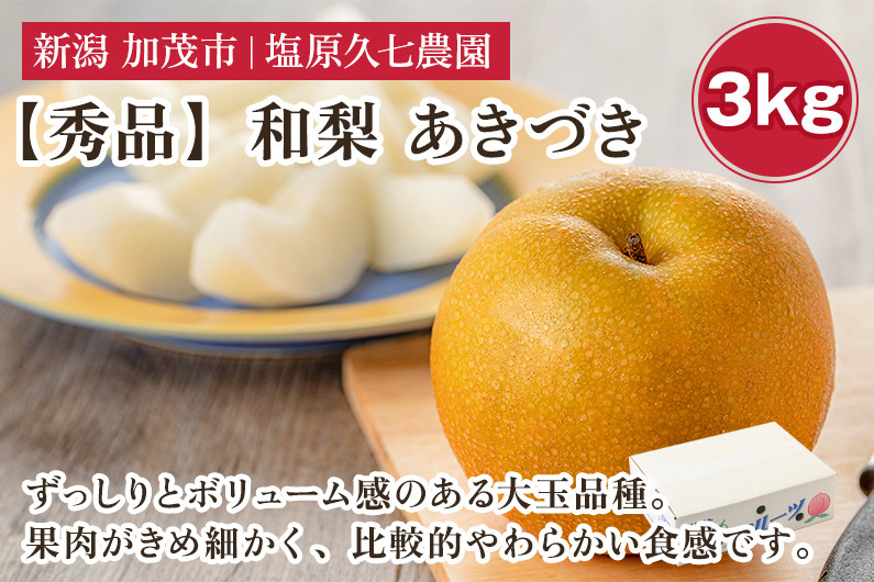 
                  【2026年先行予約】新潟県産 和梨 あきづき 3kg 【秀品】《9月中旬～順次発送》  なし 果物 フルーツ デザート ジューシー シャキシャキ  加茂市 塩原久七農園
                