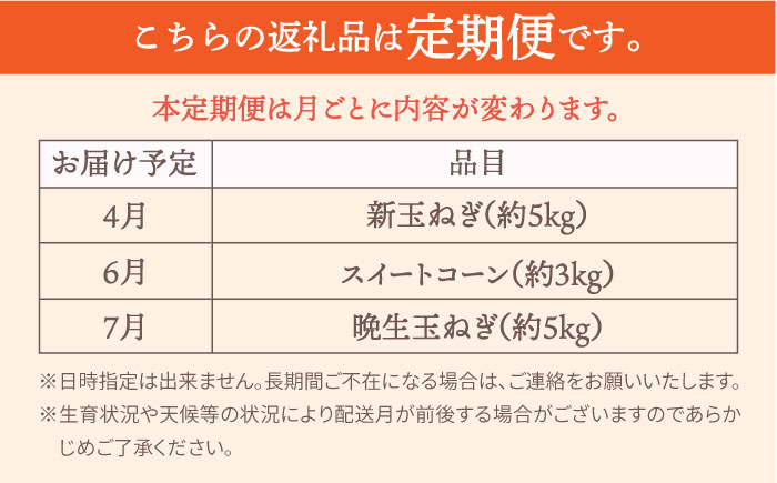 【先行予約】【全3回】農家直送！玉ねぎとスイートコーンの定期便【玉葱農家 陣内ちひろ】玉葱 玉ねぎ たまねぎ 新玉ねぎ 新玉葱 晩生 とうもろこし コーン [IAO015]