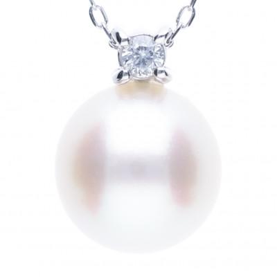 ふるさと納税 神戸市 【4月誕生石】無調色 アコヤ真珠 ダイヤモンド K10WG ペンダント ネックレス チェーン付き